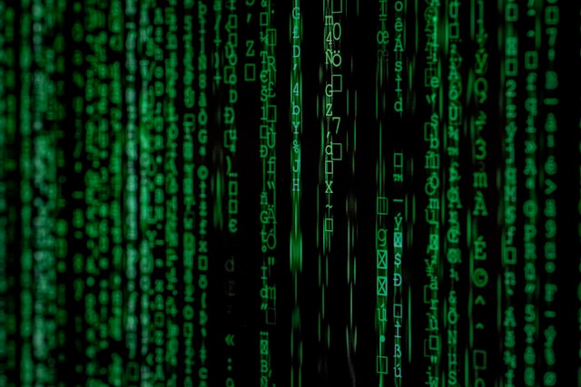 The matrix containing green text on a black background