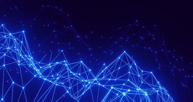 A blue image showing dots and some lines connecting to those dots